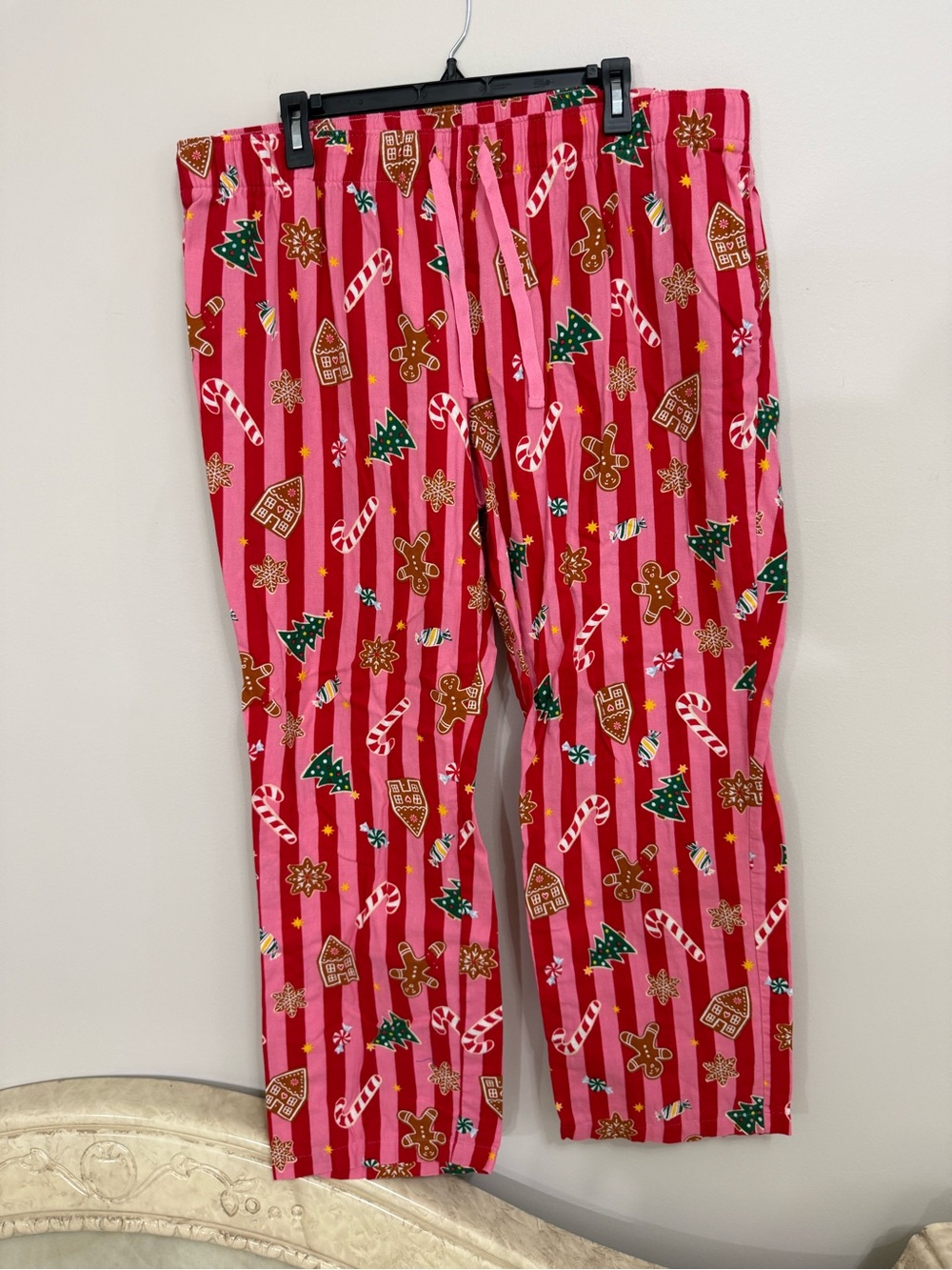 Old Navy Cotton Womens XL Pink Red Striped Gingerbread Christmas Pajama Pants